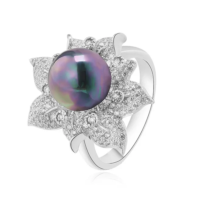 factory new designs  silver freshwater flower shape pearl ring
