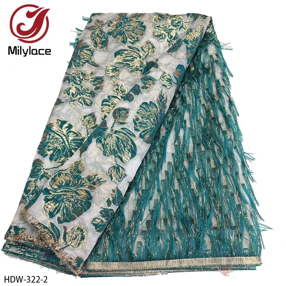 African Organza Jacquard Brocade Tulle Lace Fabric Feather Brocade Lace Fabric