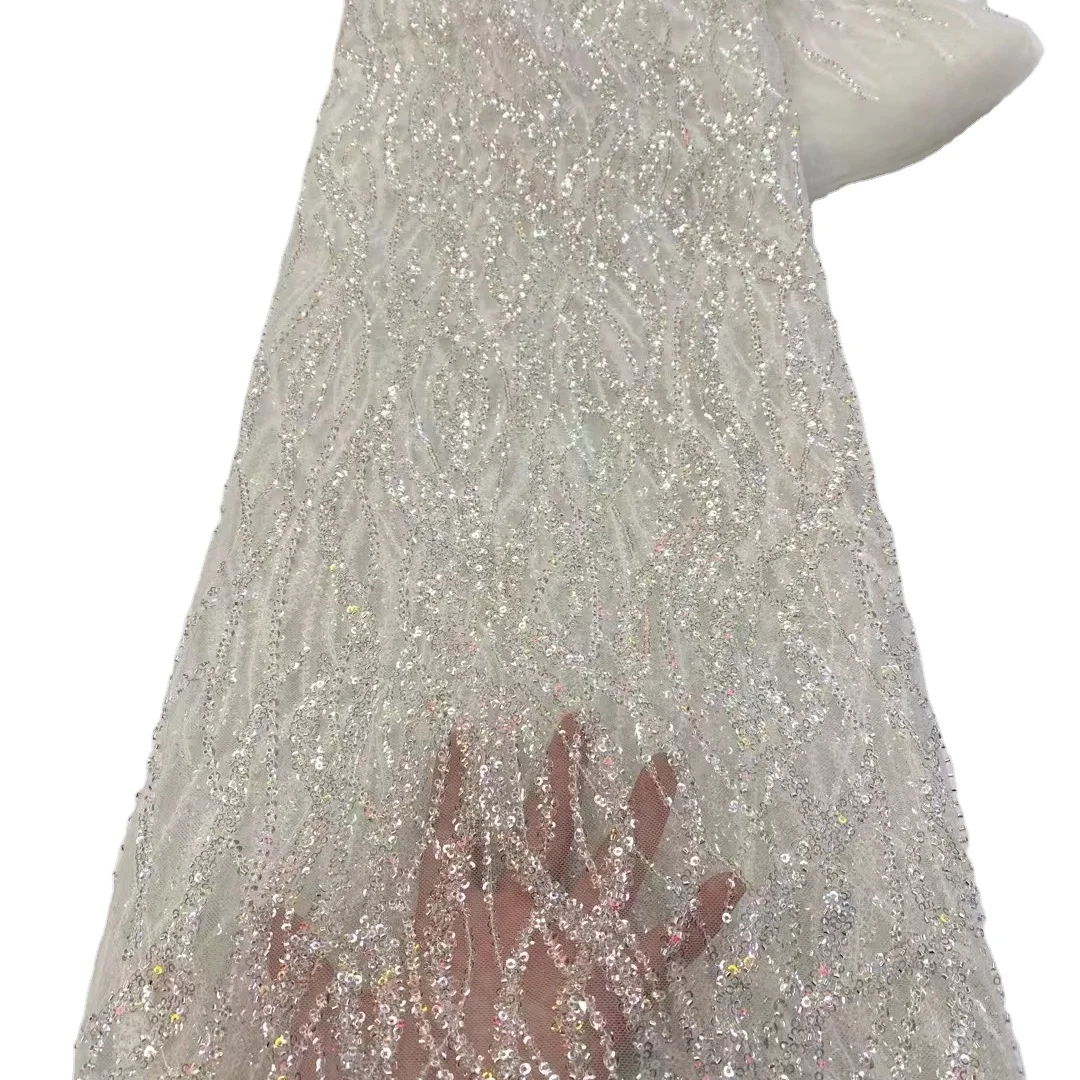 Luxury Gold African Swiss Voile Organza Top Quality Sequence HeavyHandmade Beaded Sequins Lace French Mesh Tulle