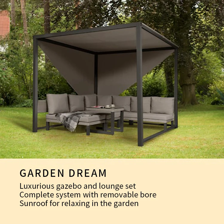 YASN Removable Outdoor Luxury Gazebo Pavilion Gazebo Sun Canopy With Rattan Lounge Set