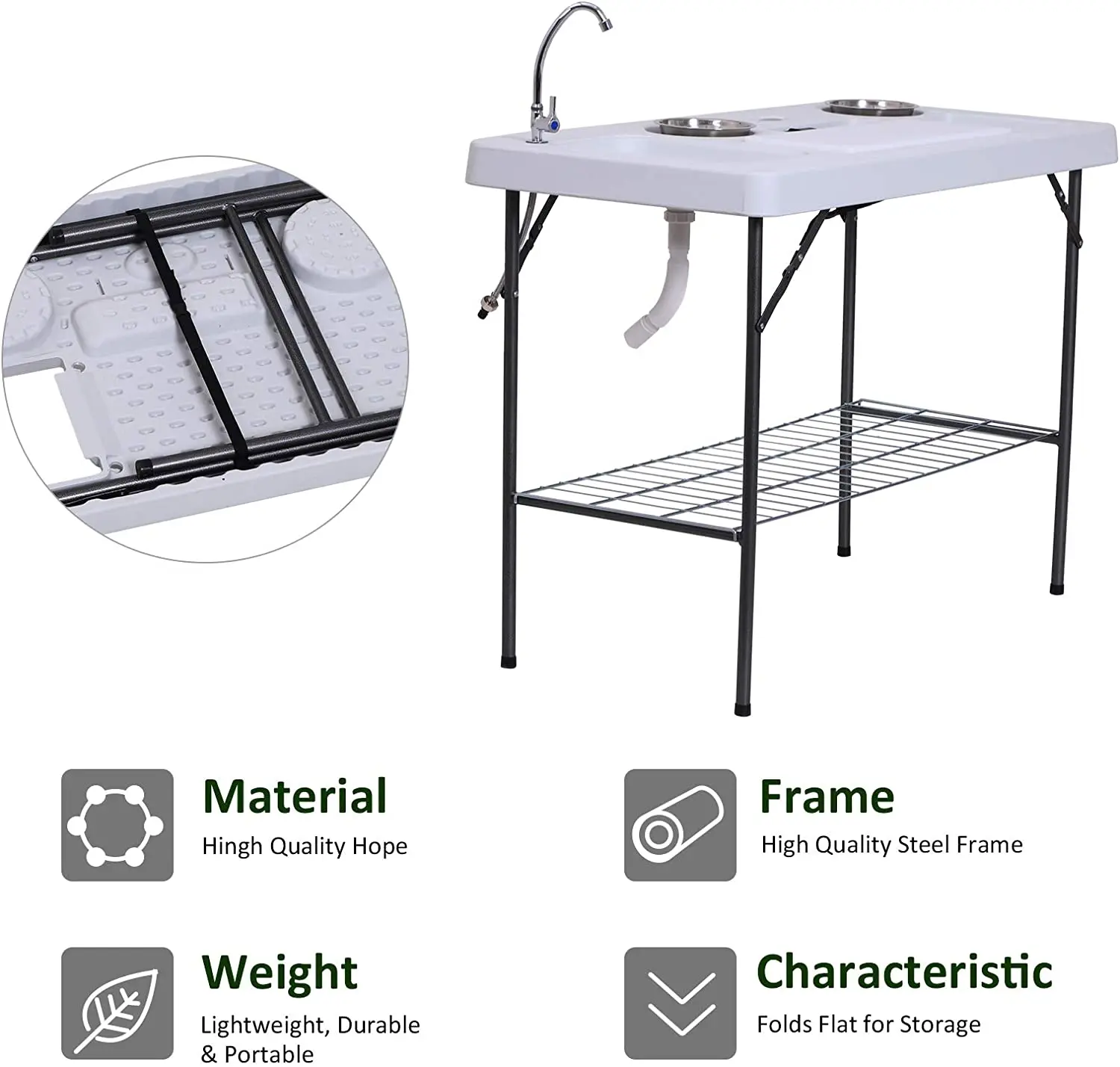 Multi-Use Plastic foldable fillet table for fish cleaning & camping
