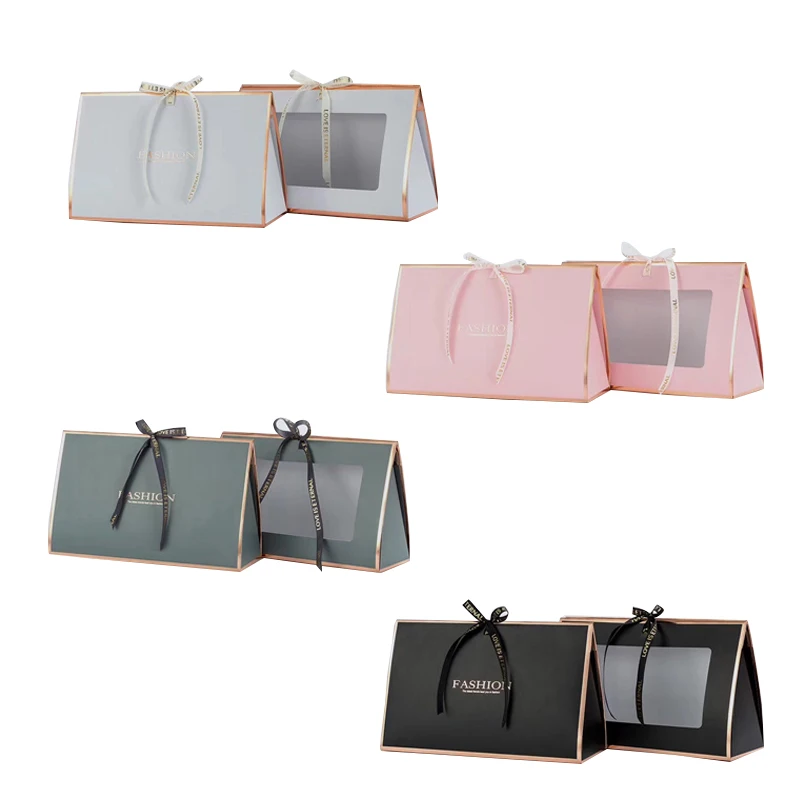 Custom Paper Gift Box with Window for Wedding Flower Packaging Festive Packaging Coated Paper 1000 Pcs Handmade AI PDF PSD CDR