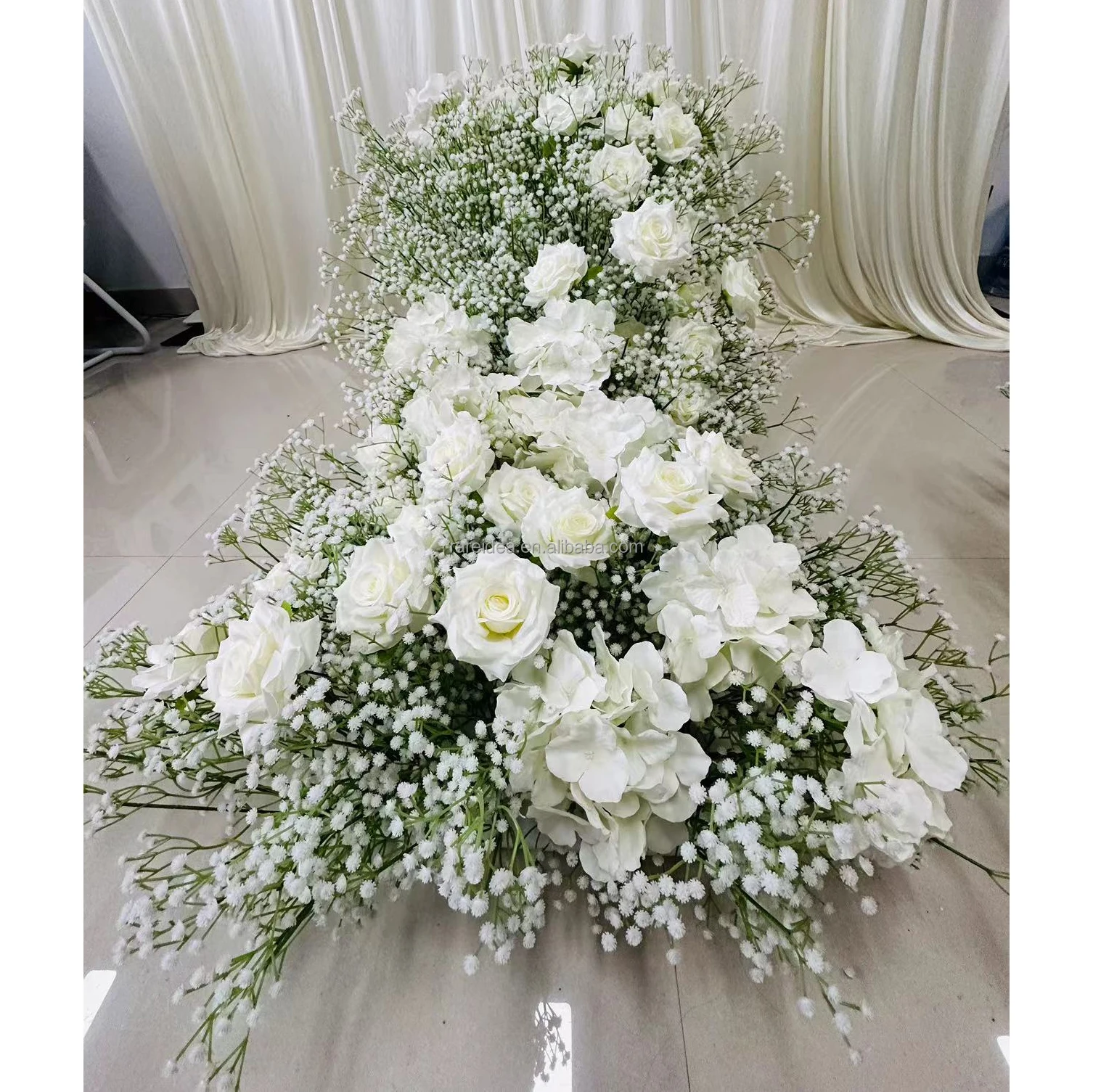 Wedding Flower Runner Decoration Babysbreath Flower Runner  White Rose Floral Panel Wedding Centerpiece