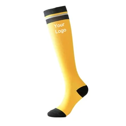 Wholesale Solid Color With Striped Cuff Custom Your Own Logo Knee High Sports Compression Socks
