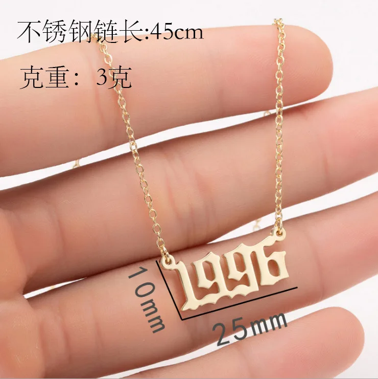 NUORO 1980-2021 Gold Plated Old English Angel Number Pendant Choker For Women Men Jewelry Stainless Steel Birth Year Necklace