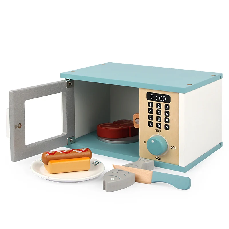 WD20022 Simulation Pretend Play Kids Cooking Toy Wooden Microwave Oven Toy Wooden Kitchen Toy Set For Children