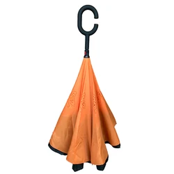 YS-8070 Upside Down Double Layer Inverted Umbrella Custom Logo Windproof Manual Open and Close C- Handle Reverse Umbrella