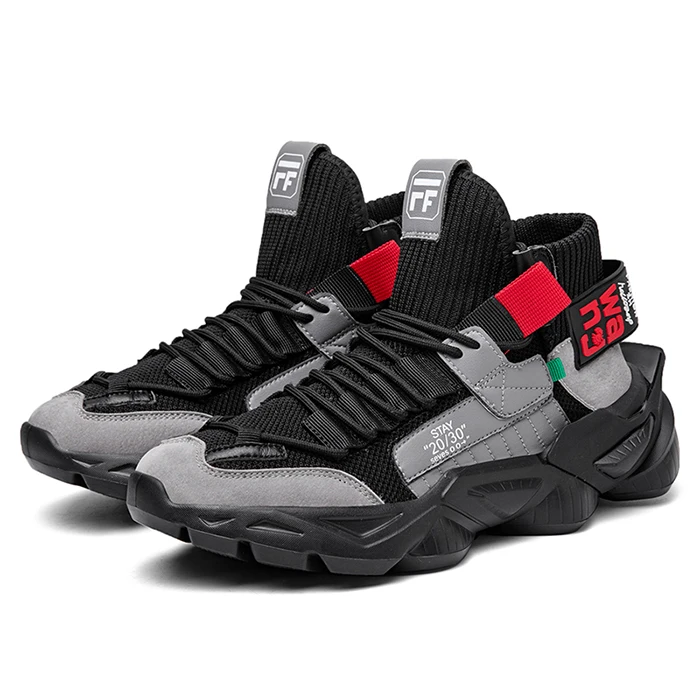 
2021 Amazon Customized Leather Air Lightweight Non-Slip Yeezy Athletic Mid Sock Daddy Walking Shoes Running Sneaker For Men 