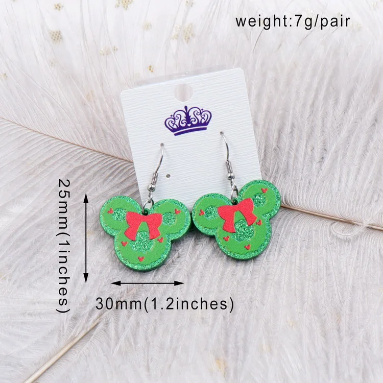 ERS479ER1134 Factory Genuine Mouse Head With Bow Holiday Statement Christmas Dangle Earrings