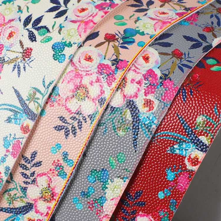 wholesale floral printed synthetic leather fabric pu designer pvc imitation leather fabric for making bags