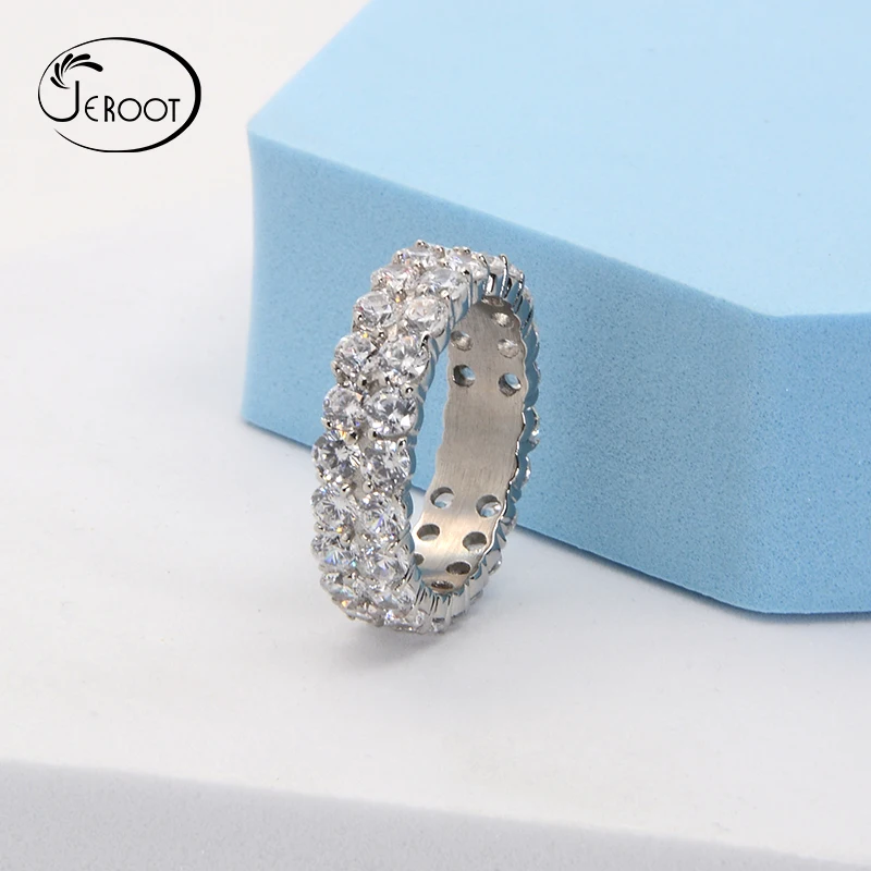 Fashion factory  best sale clear stone ring for woman natural zircon paved sliver stainless steel anti tarnish ring for lady