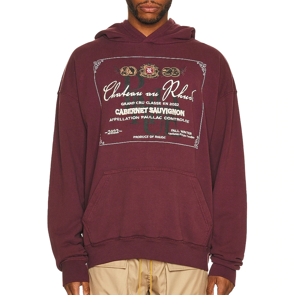 OEM Manufacturer Custom Logo 100% Cotton Long Sleeve Vintage Deep Red Letter Printing Campus Hoodies