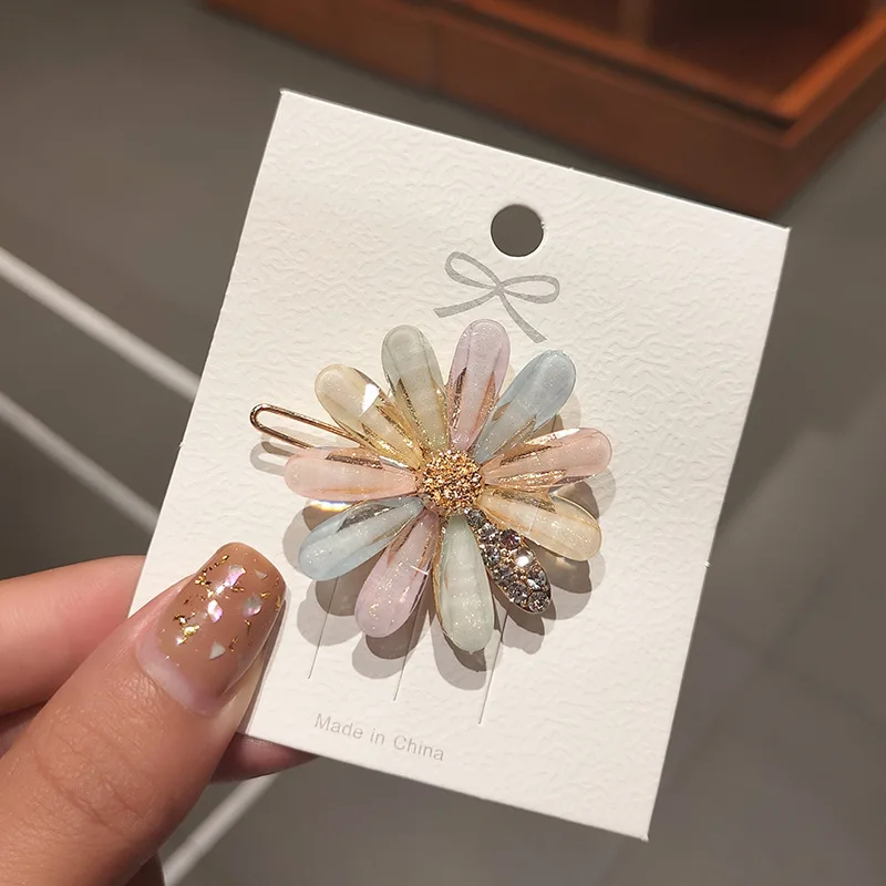 Fashion Simple Floral Metal Hearts Pattern Crystal Hair Clip For Girls