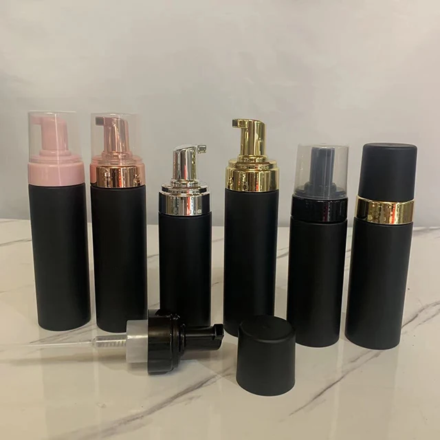 Hengjian 100ml 150ml 200ml empty matt frosted black plastic foam pump bottle cosmetic foaming dispenser hand wash liquid soap