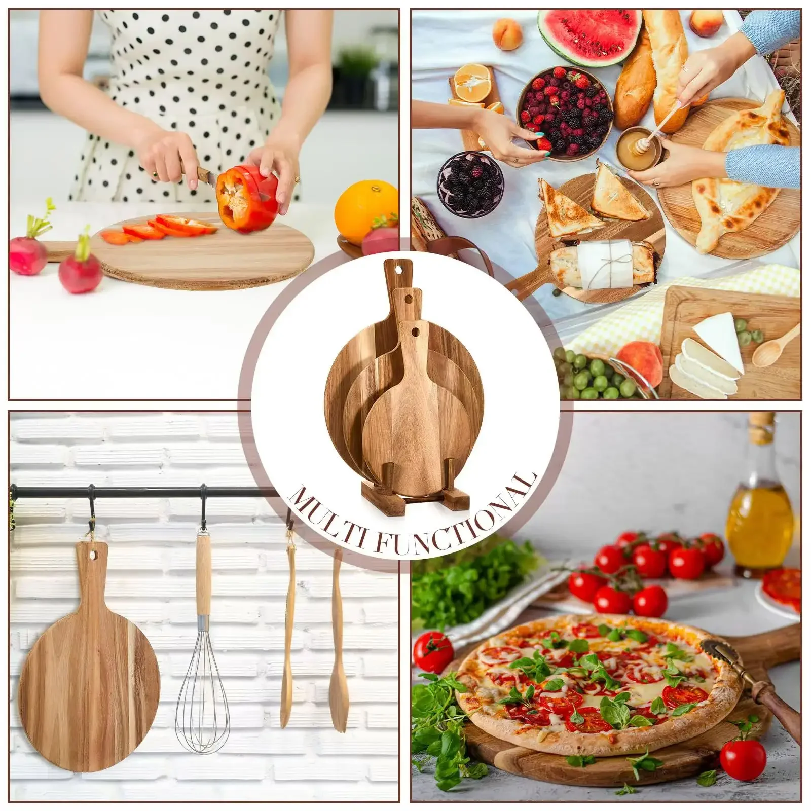 Винтажная настраиваемая декоративная подставка для мясных овощей 3 шт. разделочная доска пиццы из акации вечеринки подарок