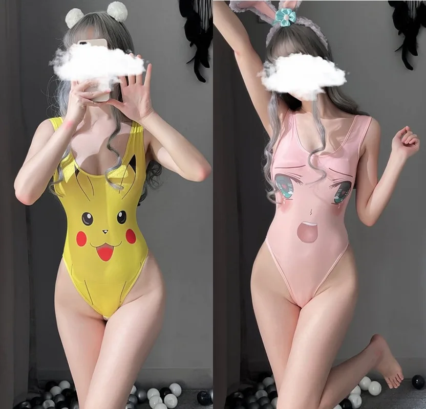 New sexy underwear two-dimensional anime COS cute Pikachu smiling face sexy high fork one piece