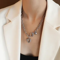 French Ins Style Peach Heart Ot Button Heart Necklace Women Collarbone Chain Jewelry Titanium Steel Necklaces CLASSIC Link Chain