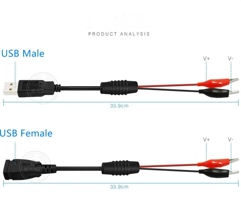 2PCS/Set Alligator Clips Crocodile Wire Male/female To USB Tester Detector DC Voltage Meter Ammeter Capacity Power Meter Monitor