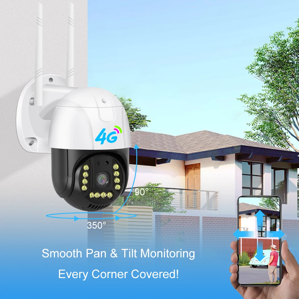  4G полноцветная V380 H.265 камера LTE наружная беспроводная PTZ IP-камера