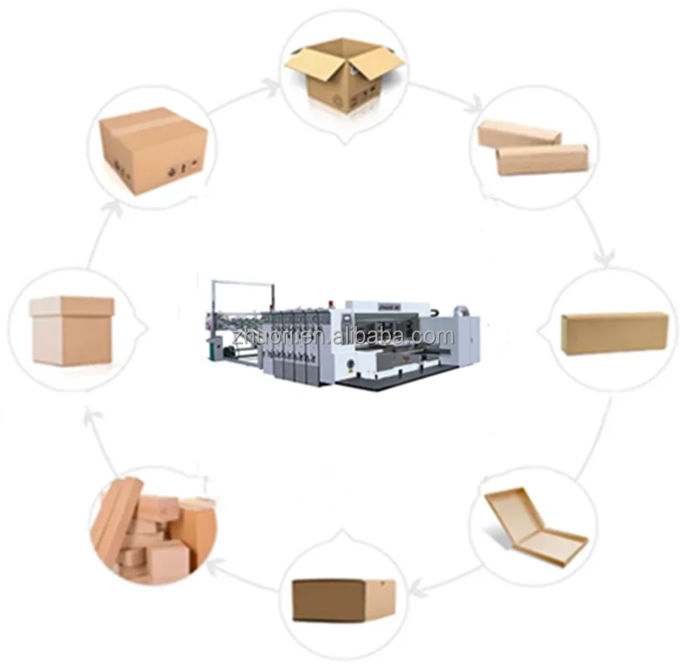 Auto Corrugated Box Manufacturing Machinery  Cardboard Boxes Die Cut Production Line Making Machine with Printing