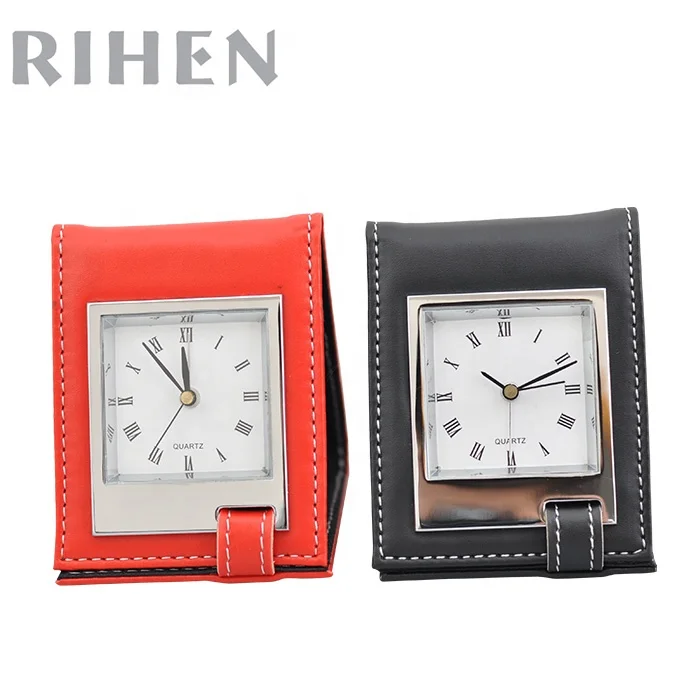 
Unique Folding CE PU Leather Table Travel Analog Alarm Clock for Pocket 