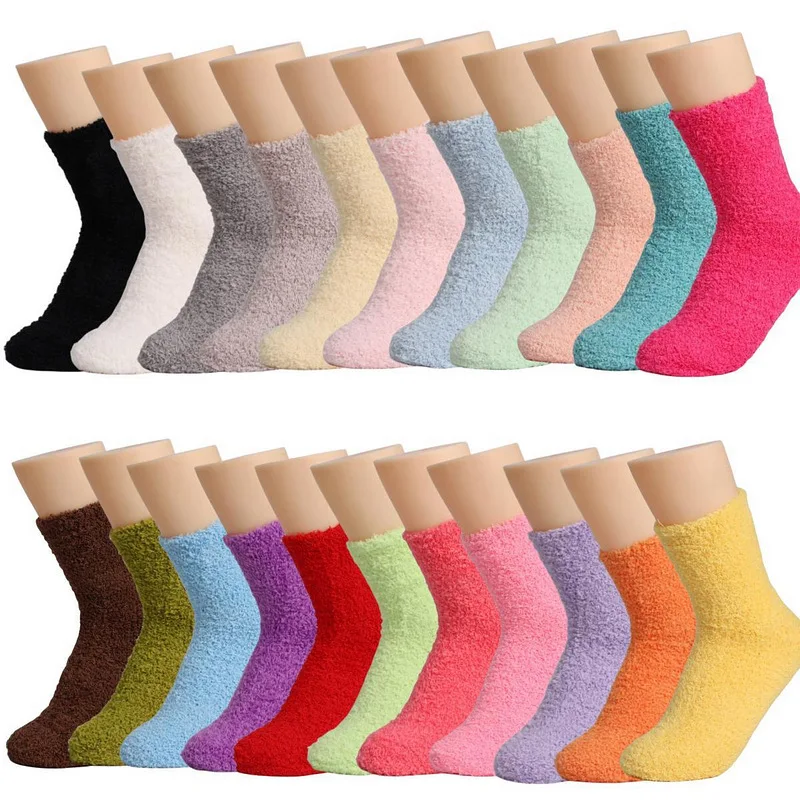 Candy Color Winter Cute Fluffy Supersoft Warm Thick Indoor Floor Slipper Polyester Socks Women Fuzzy Socks