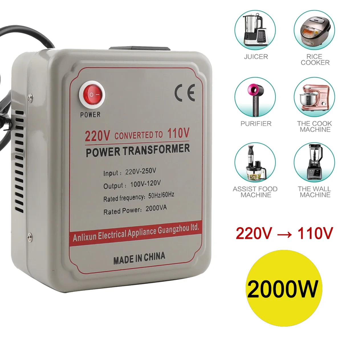 2000W 220V to 110V AC power voltage converter step down transformer for home electrical appliance