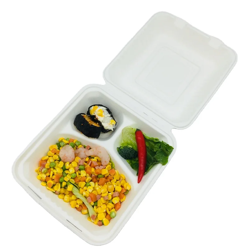 
compostable sugarcane food box food packaging with compartment 
