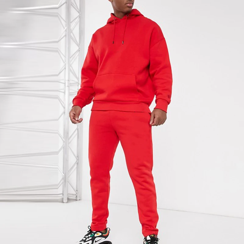 Tracksuit Manufacture Hot Sales 80% Cotton 20% Polyester Mens Custom Tracksuit Fashion Red Fleece Tracksuit