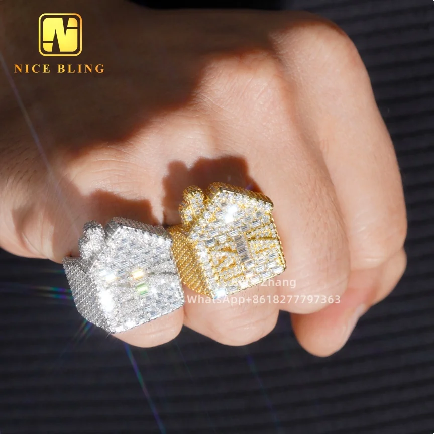 Популярный дизайн домашние кольца VVS Moissanite ювелирные изделия 925 серебряные обручальные в стиле хип-хоп с бриллиантами для мужчин