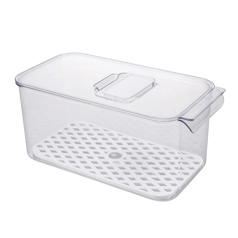 BPA Free Clear PET Plastic Stackable Fridge Refrigerator Freezer Vegetable Fruits Food Storage Box Bin with Lid and Drain Tray
