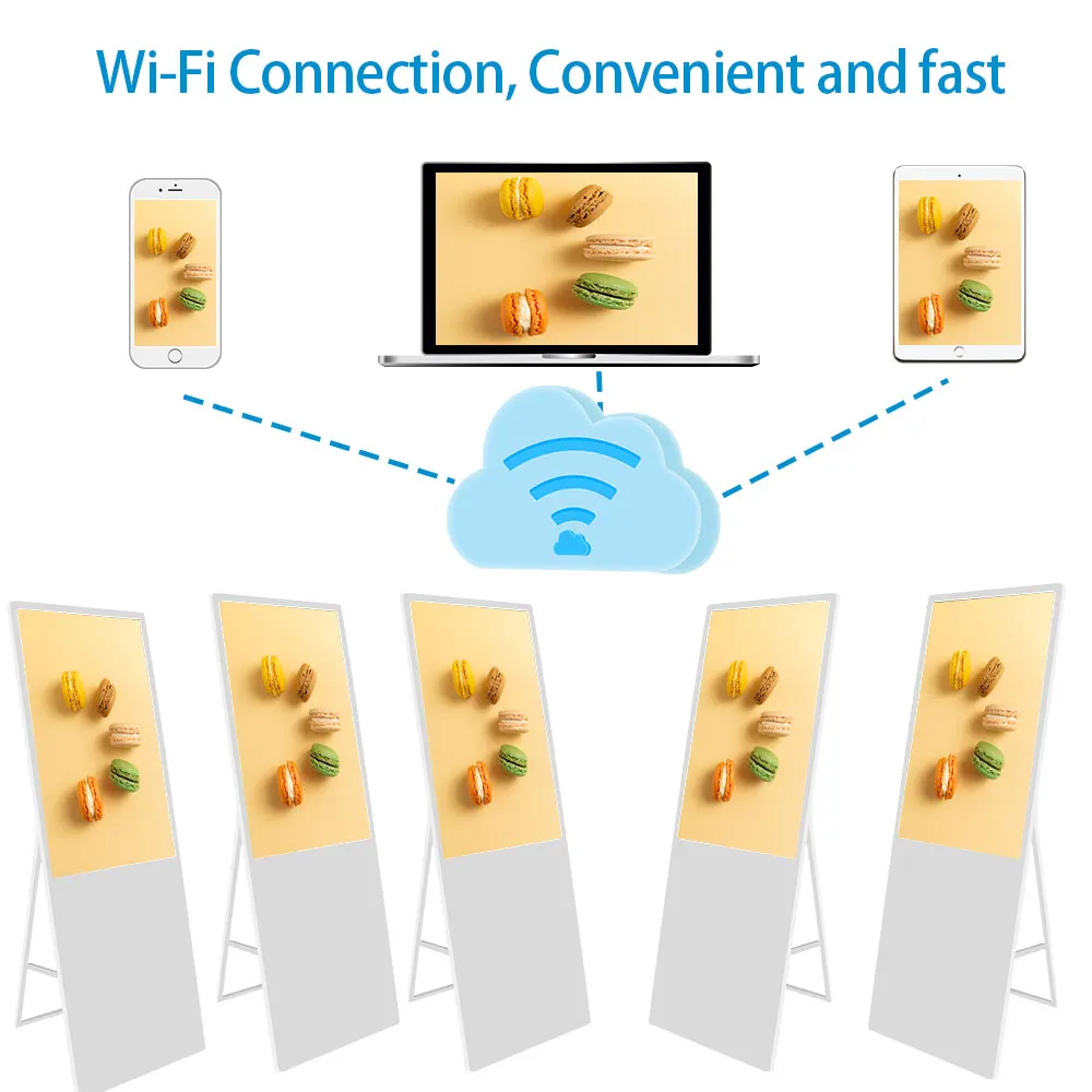 Movable digital poster 43 55 inch indoor lcd advertising players display floor stand portable digital signage