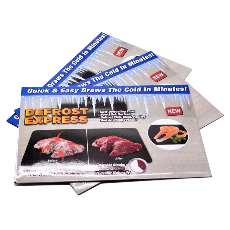 Huaju Industrial Non-stick Fast Defrost Tray 2mm Frozen Food Meat Aluminum Quick Thaw Plate 4 Red Silicone Cutting Board