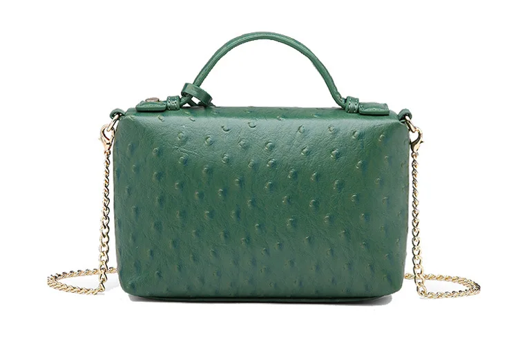 ostrich leather pattern print case shape pu leather cosmetic bag with chains