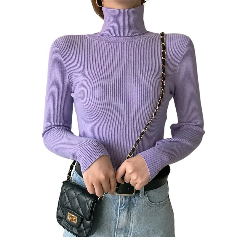 Casual 12 color options Tight Undershirt Long Sleeve Keep Warm Plain Fall Turtleneck Sweater For Women