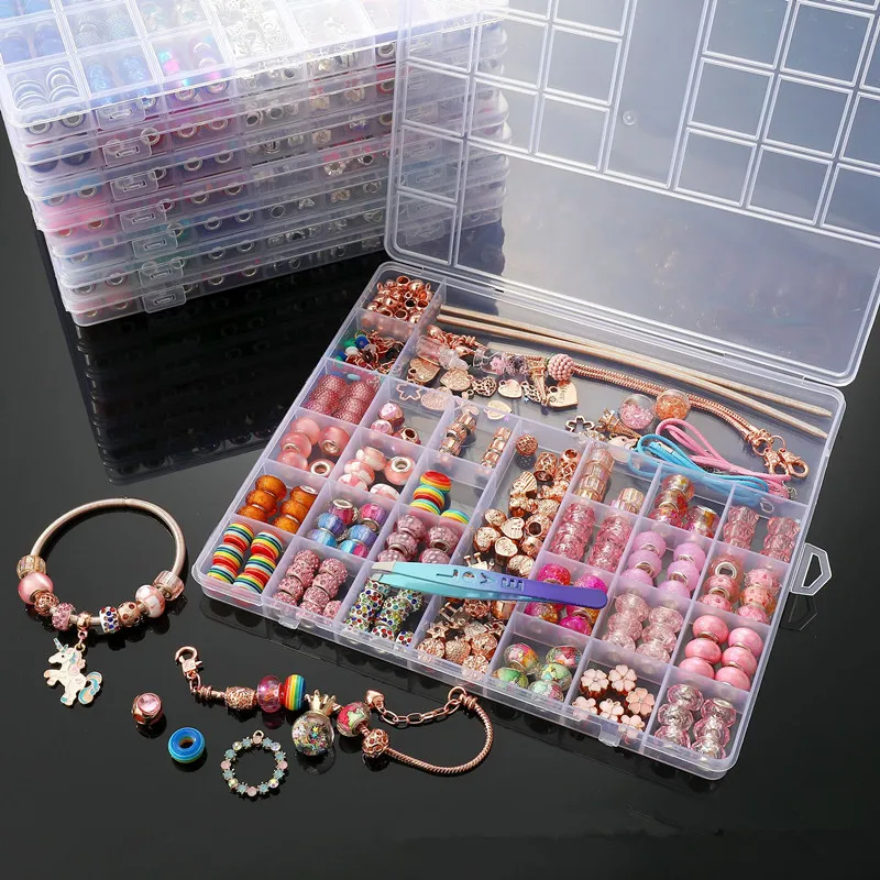 220pcs/set Acrylic zinc alloy large hole beads handmade set beaded DIY bracelet necklace jewelry making kit children gift