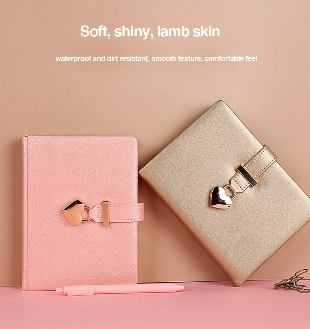 Factory Direct Selling Codebook Creative Heart-Shaped Lockable Diary Lovely Girl Heart Student B6 Notebook Customizable Logo