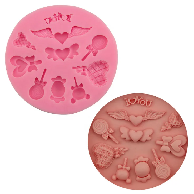 Factory Price Wings Love heart silicone Lollipop Cake Mold DIY Silicone Fondant Chocolate Baking Tool
