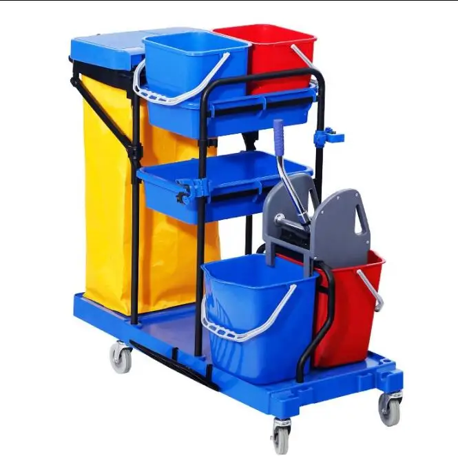 Manufacturer Cleaning Supplies Janitorial Trolley Mop Cleaning Trolley Double Bucket Janitor Cart Cleaning Trolley