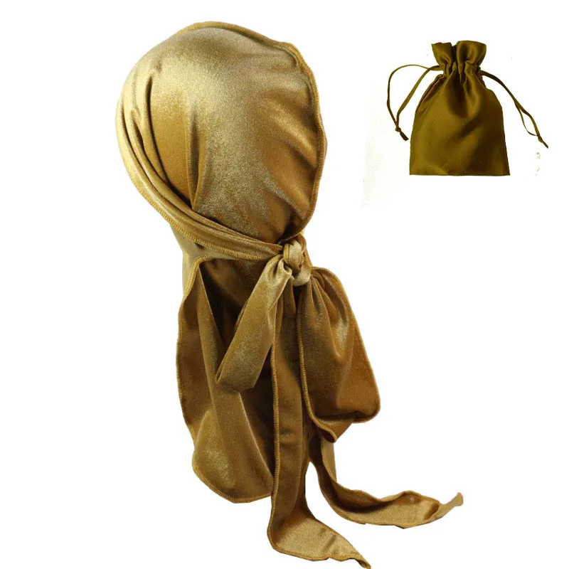 
2020 Golden velvet men durags durag bandana 360 wave cap boy Du-Rag 