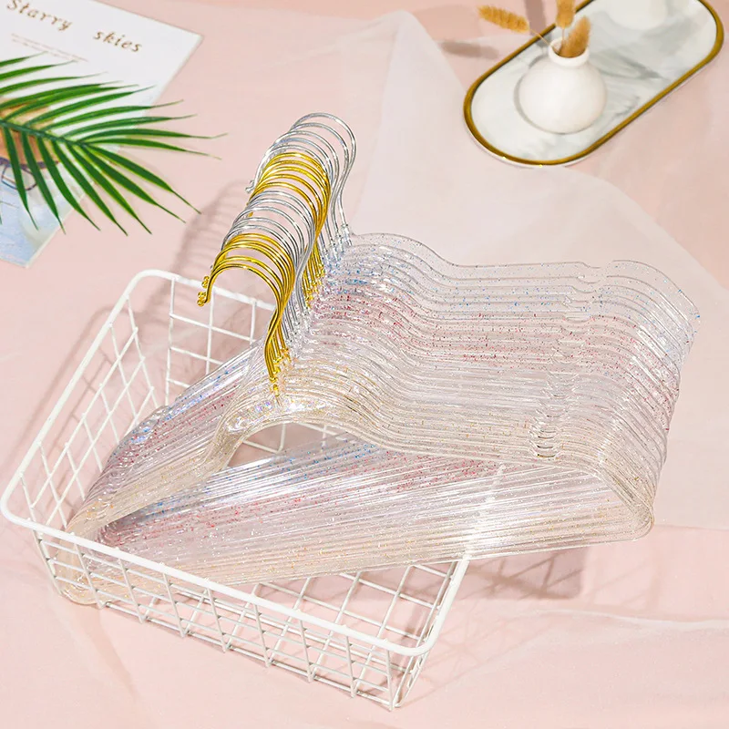 2024 High Quality PS Plastic Clear Hanger Gold Glitter Plastic Hanger for Women Clothes Store