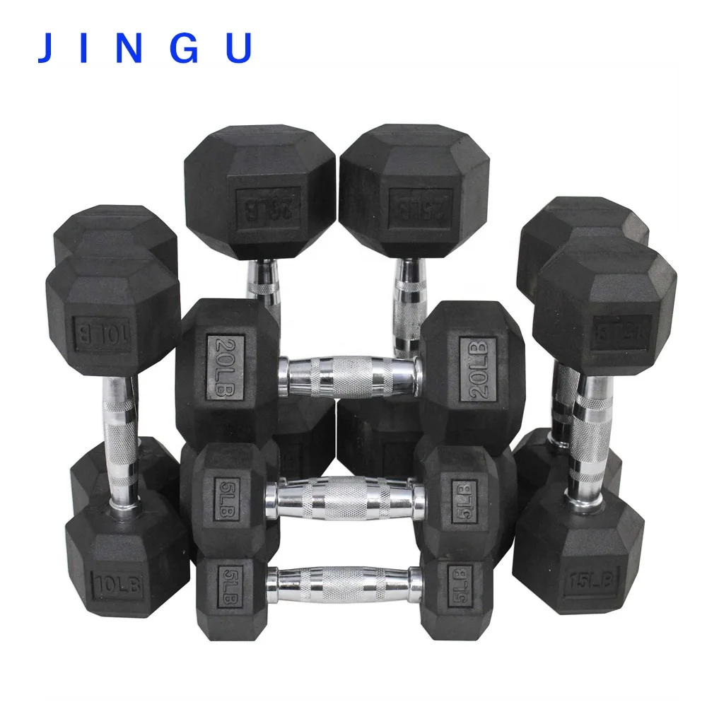 
Rubber Coated Hex Dumbbell with Contoured Chrome Handle 