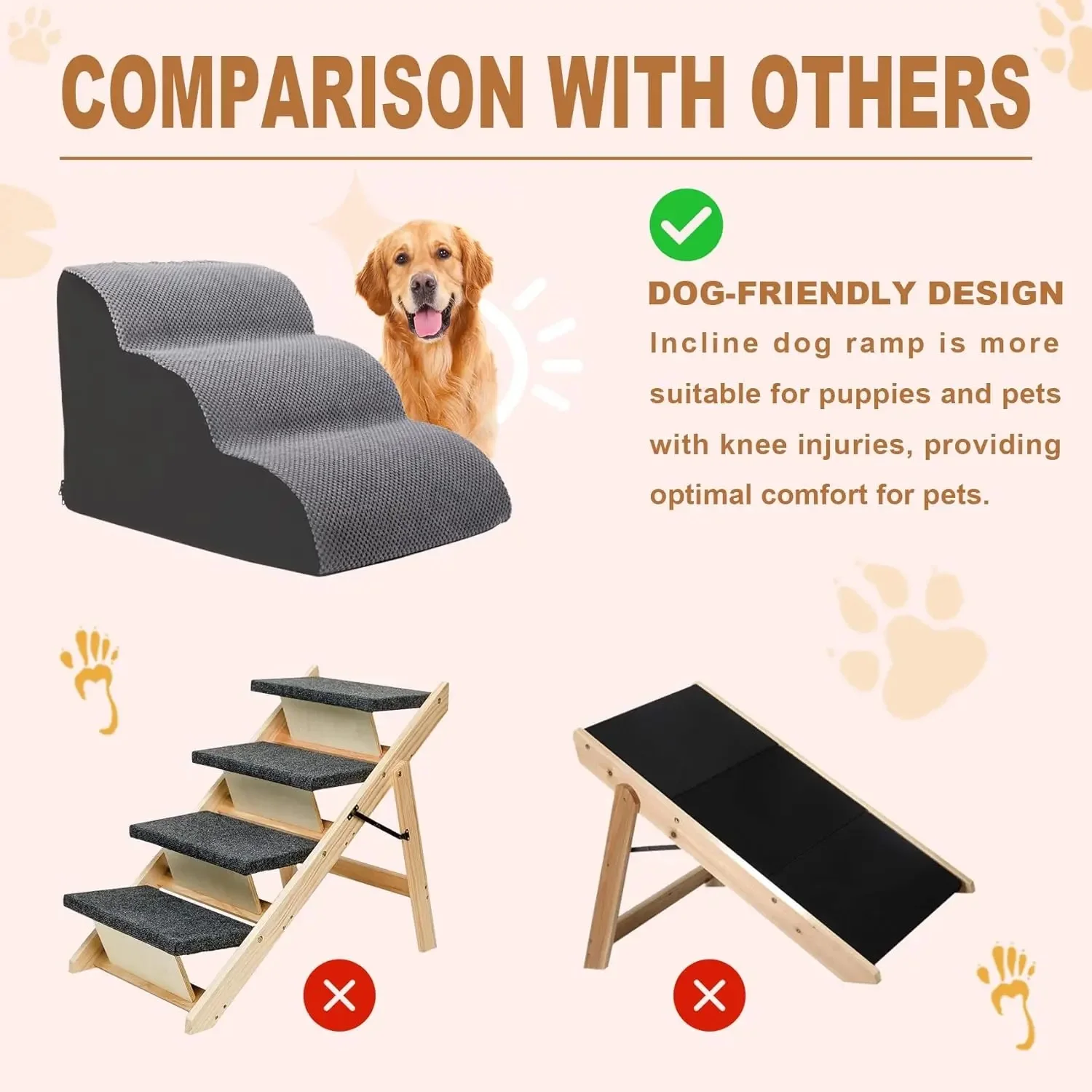 Pet Cat Dog Stairs Dog Ramp for Bed Foldable Pet Stairs with Non-slip