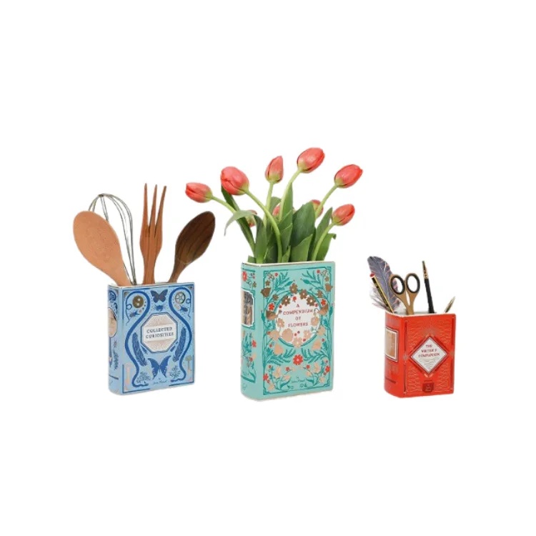 2023 New Best Selling Nordic Style Modern Literature Book Ceramic Vase Book Type Flower Vase Wholesale