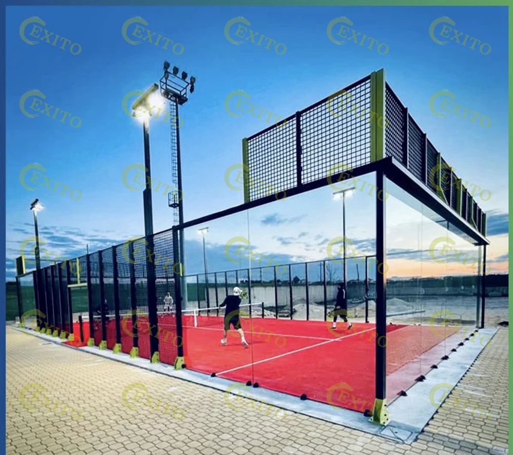 EXITO Worldwide Gold Manufacturer Automatic Model, Hot Dip Galvanized Portable Panoramic Padel Tennis Court