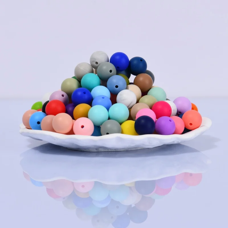 Factory Wholesale Bulk Food Grade 12mm 15mm Silicone Baby Teething Bead for Pacifier Keychain Bracelet Round Ball Silicone Beads