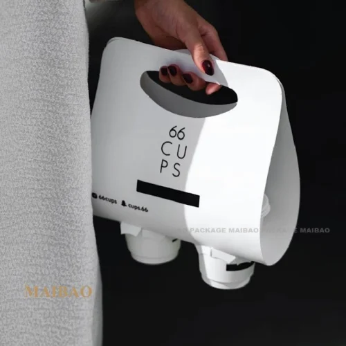 Wholesale Recyclable Rigid Cardboard Paper Coffee Cup Holder Disposable Drink Carrier With Handle Portable Cup Holder