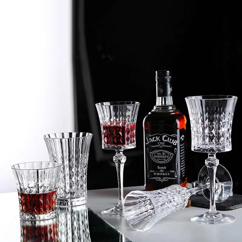 Wholesale Customer Special Design Vertical Grain Glass Water Crystal Vintage Goblet Cups Red Wine Champagne Wine Glass Goblets