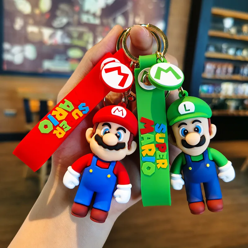 Cartoon 3D PVC Super Keychain Mario Bros Mushroom Key Chain Car Bag Decoration Key Ring Promotional Gift Custom Rubber Keychain