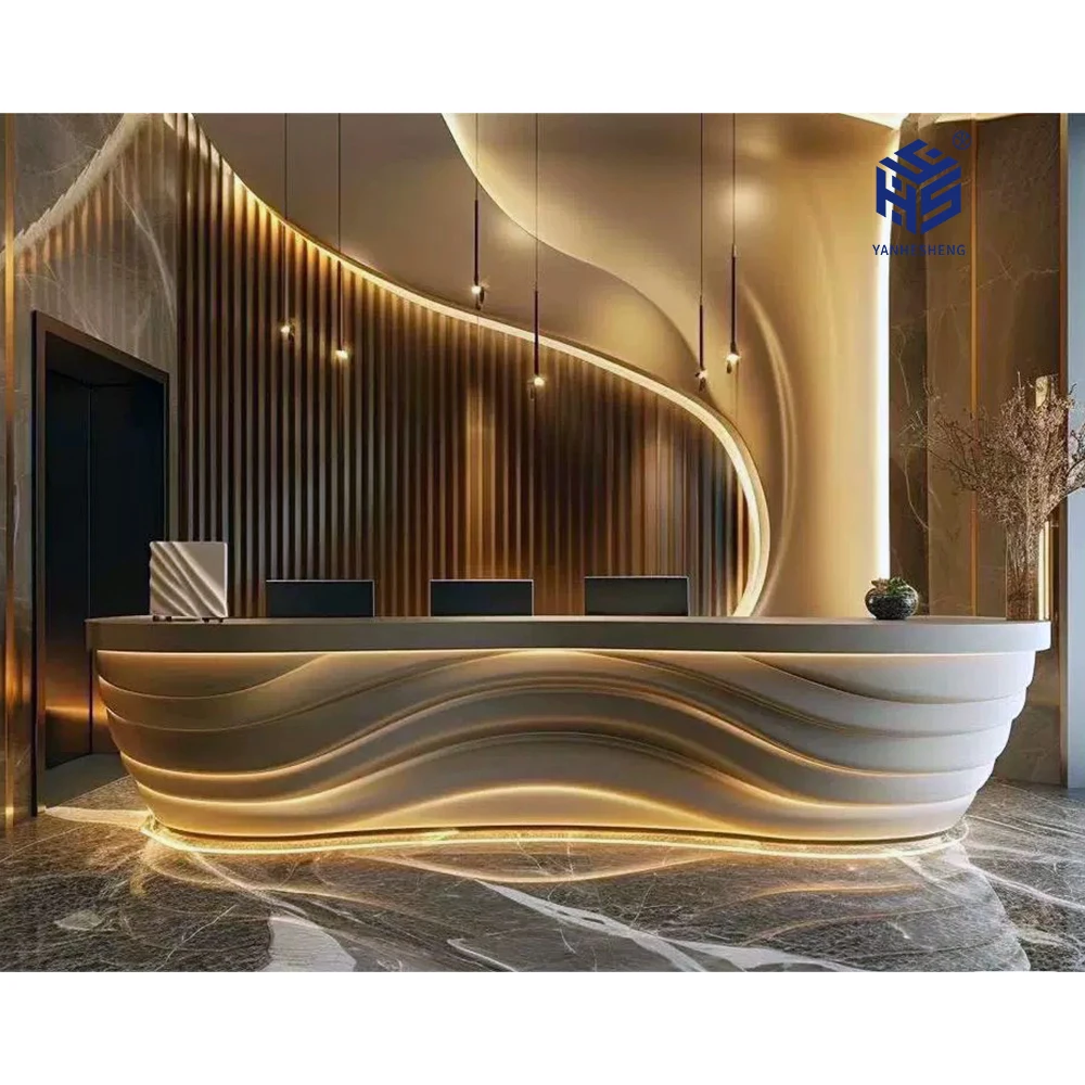 Hotel beauty salon front desk reception counter reception desk white design half round curved stone reception desk